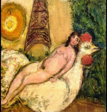  coq - Nu sur un coq blanc contemporain Marc Chagall